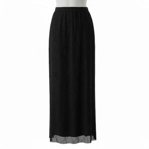 Dana‎ Buchman 100% Silk Beaded Black Evening Cocktail Party Formal Midi Skirt 8